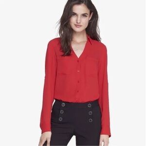 EXPRESS FACTORY Red Sheer Roll-Tab Blouse Size XS
